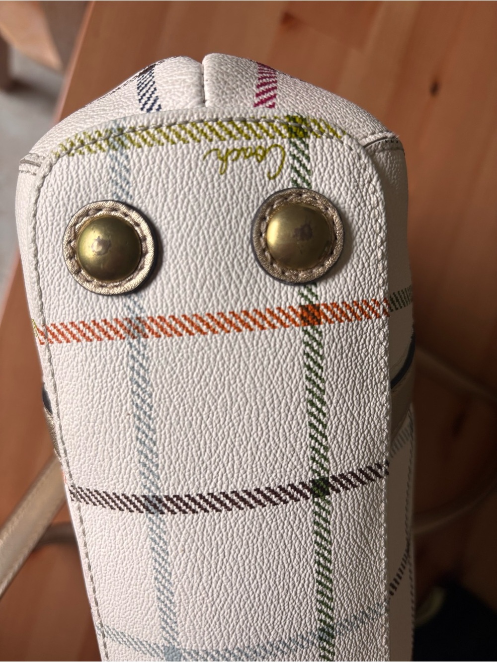 Coach White Plaid Tote with Gold Accents - Picture 14 of 15